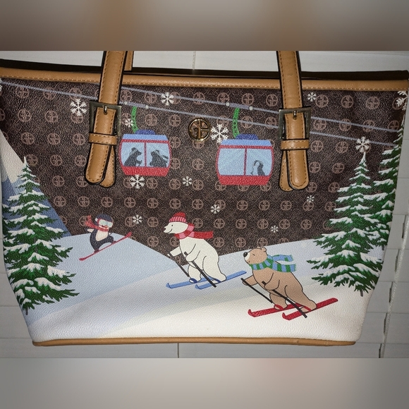 Giani Bernini Holiday Tote Purse Bears Sling GUC - Picture 2 of 16